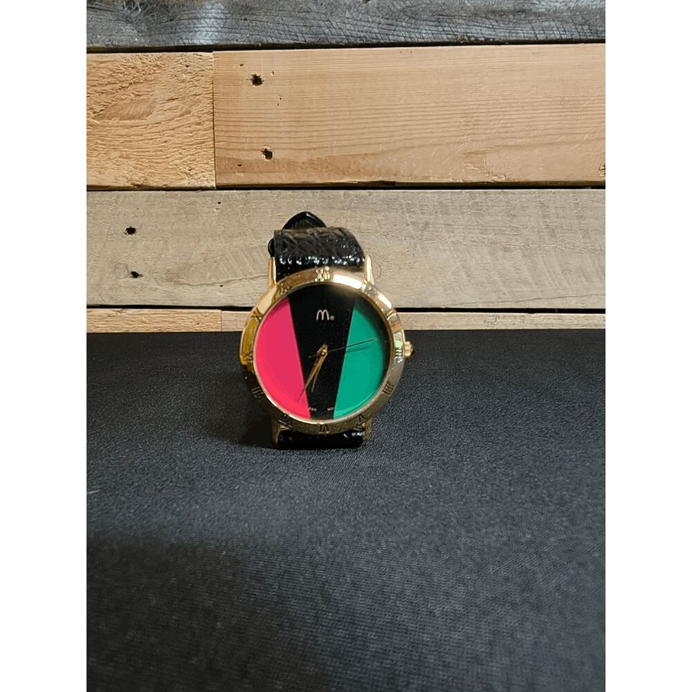 VTG Collectible McDonald's Wristwatch Black, Red, Green with Leather Band Japan